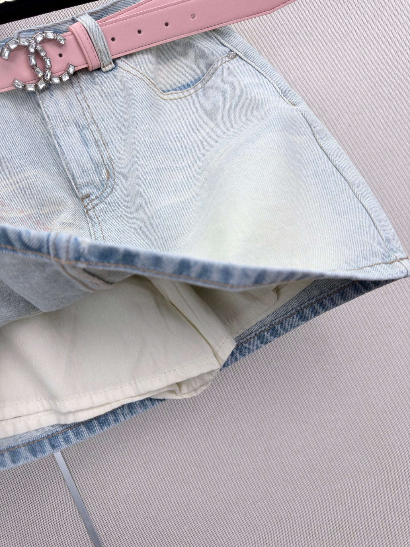26SS New Arrival: Rhinestone-Embellished Denim Mini A-Line Skirt