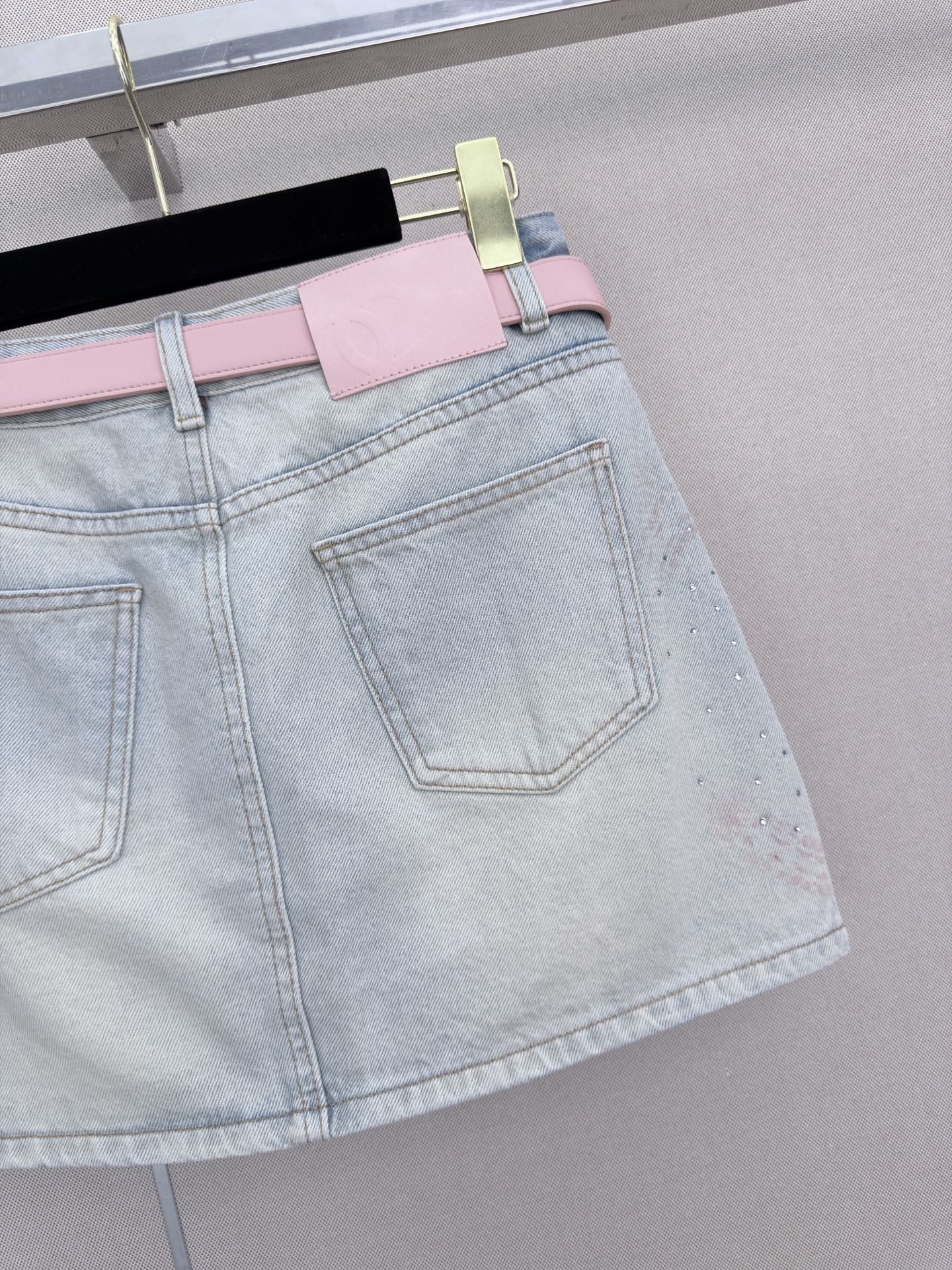 26SS New Arrival: Rhinestone-Embellished Denim Mini A-Line Skirt