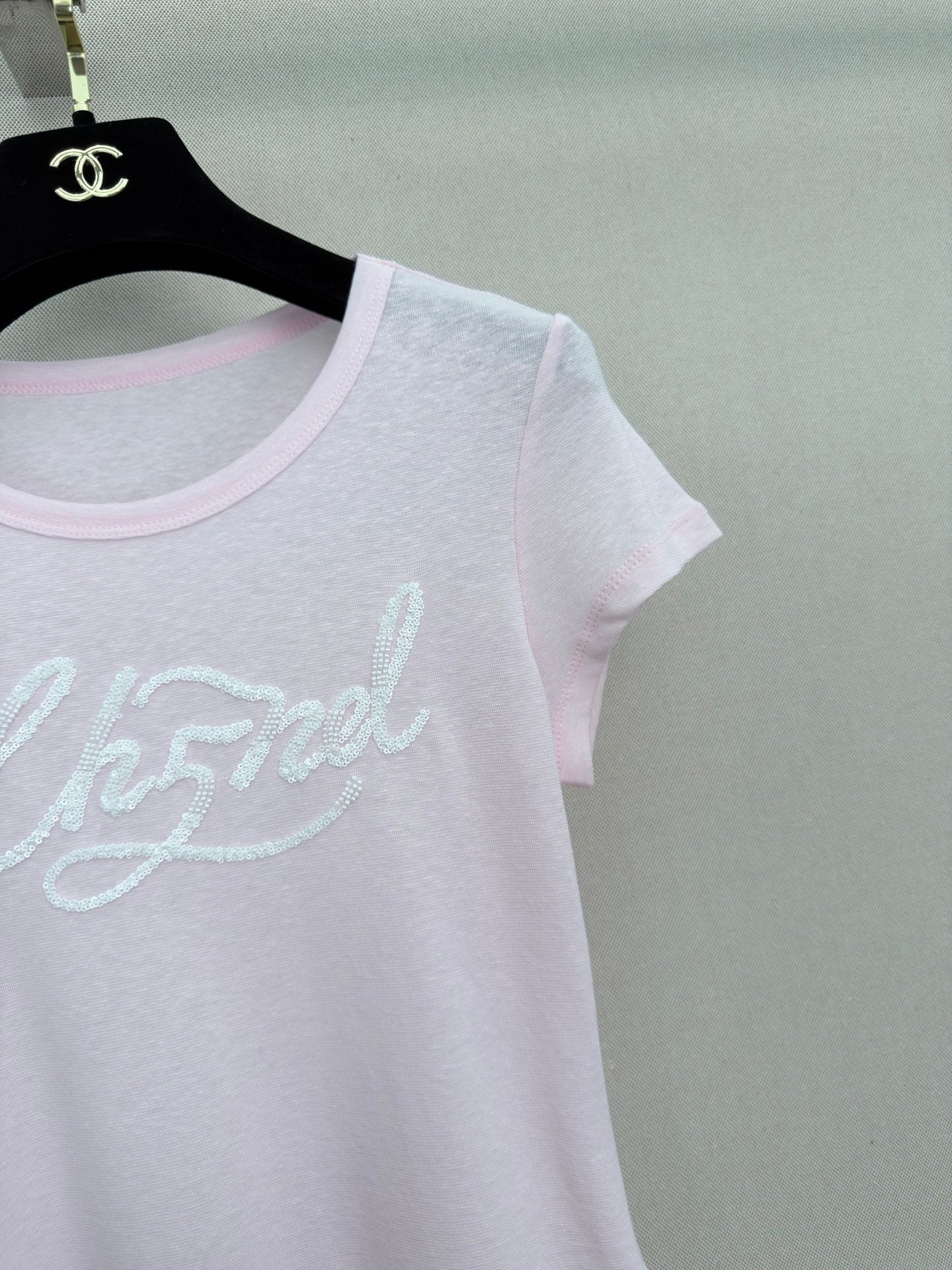 26 New Style: Beaded & Sequined Letter Crewneck Short-Sleeve Top