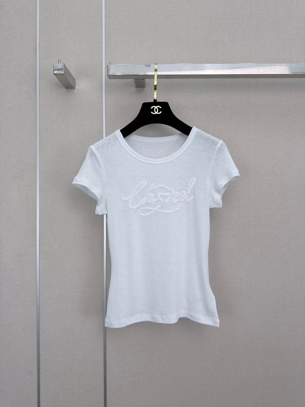 26 New Style: Beaded & Sequined Letter Crewneck Short-Sleeve Top