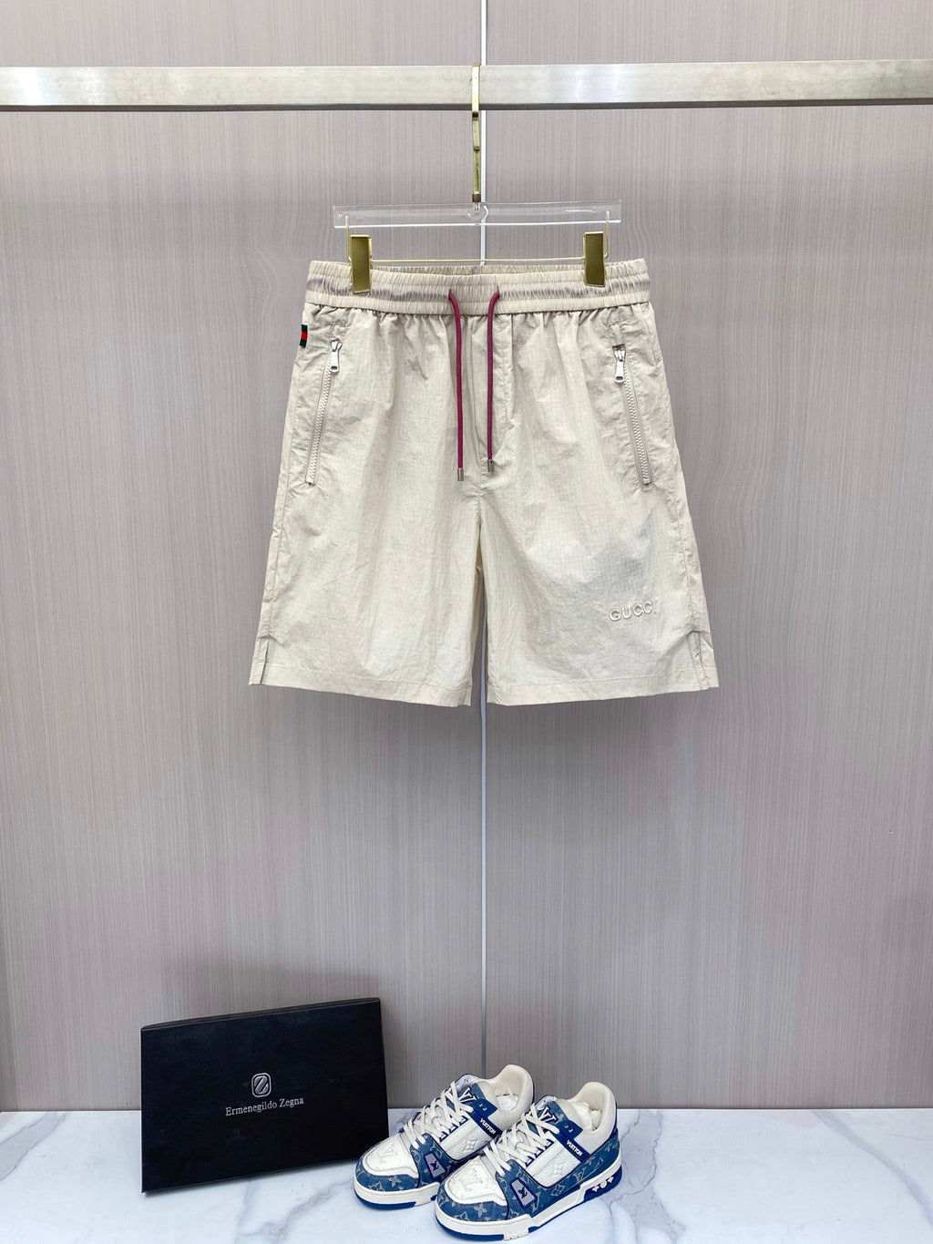 Color-blocked drawstring casual shorts