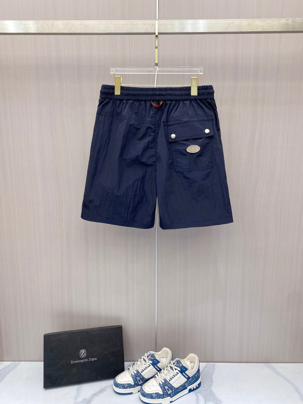 Color-blocked drawstring casual shorts