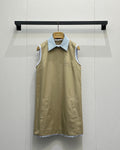 Polo collar sleeveless dress with frayed edges