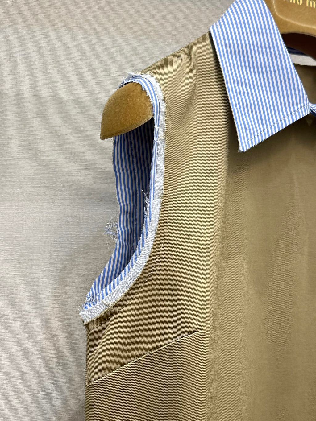 Polo collar sleeveless dress with frayed edges