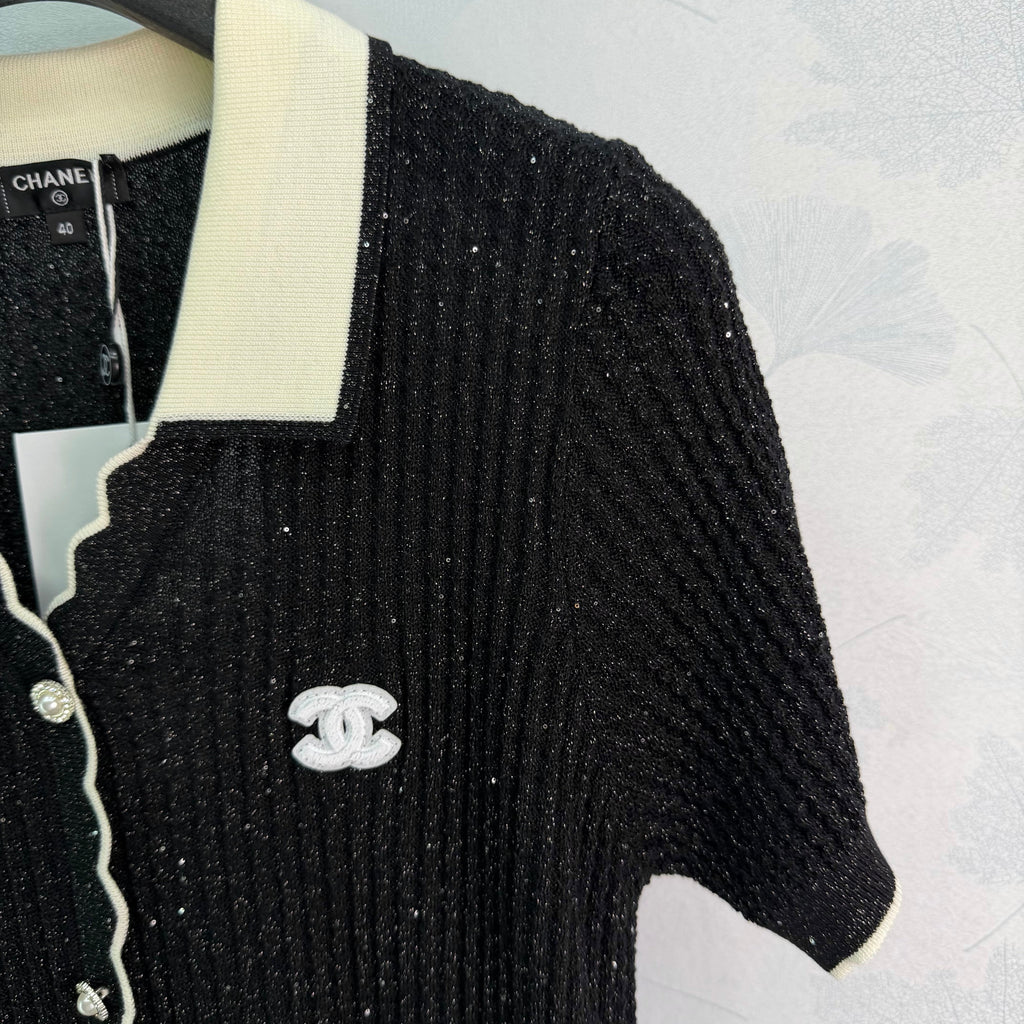 Collared Knit Short-Sleeve Cardigan