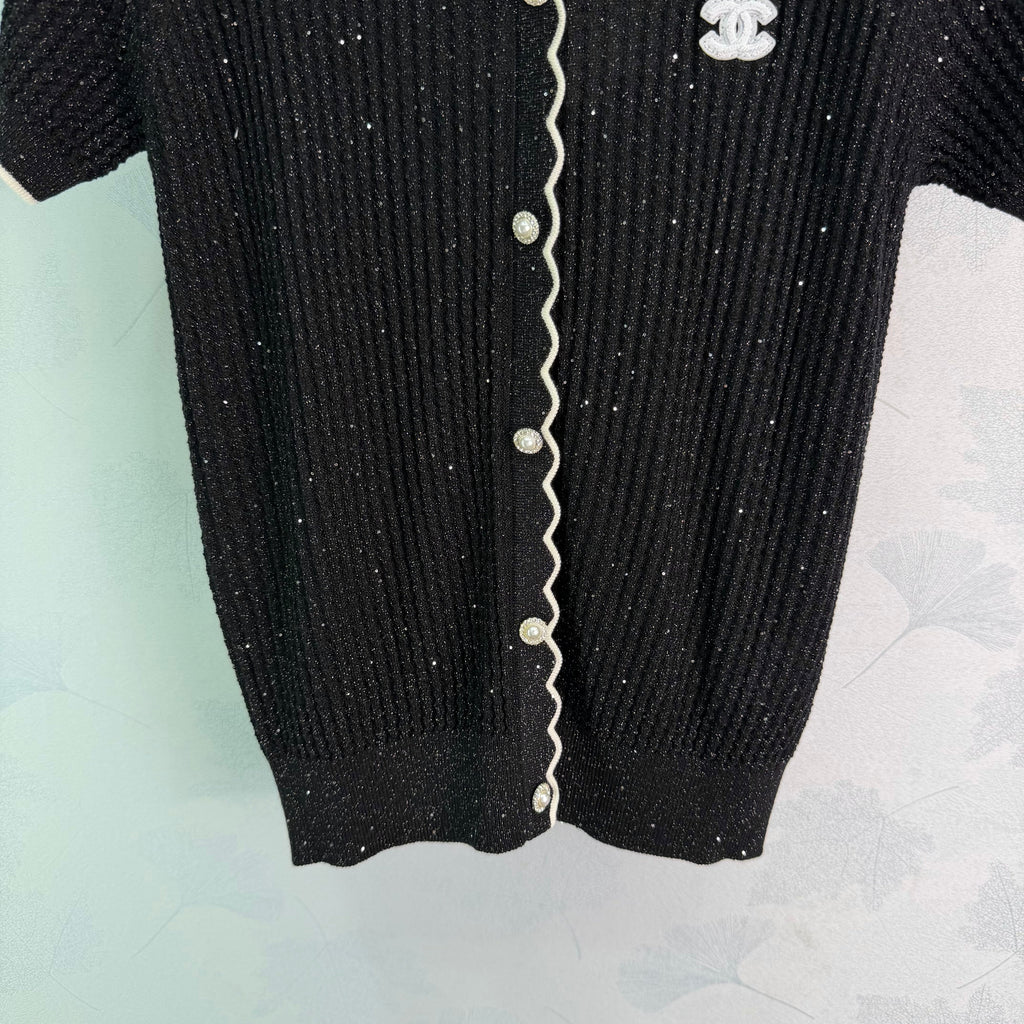Collared Knit Short-Sleeve Cardigan