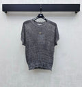 Raw-edged short-sleeved knit top
