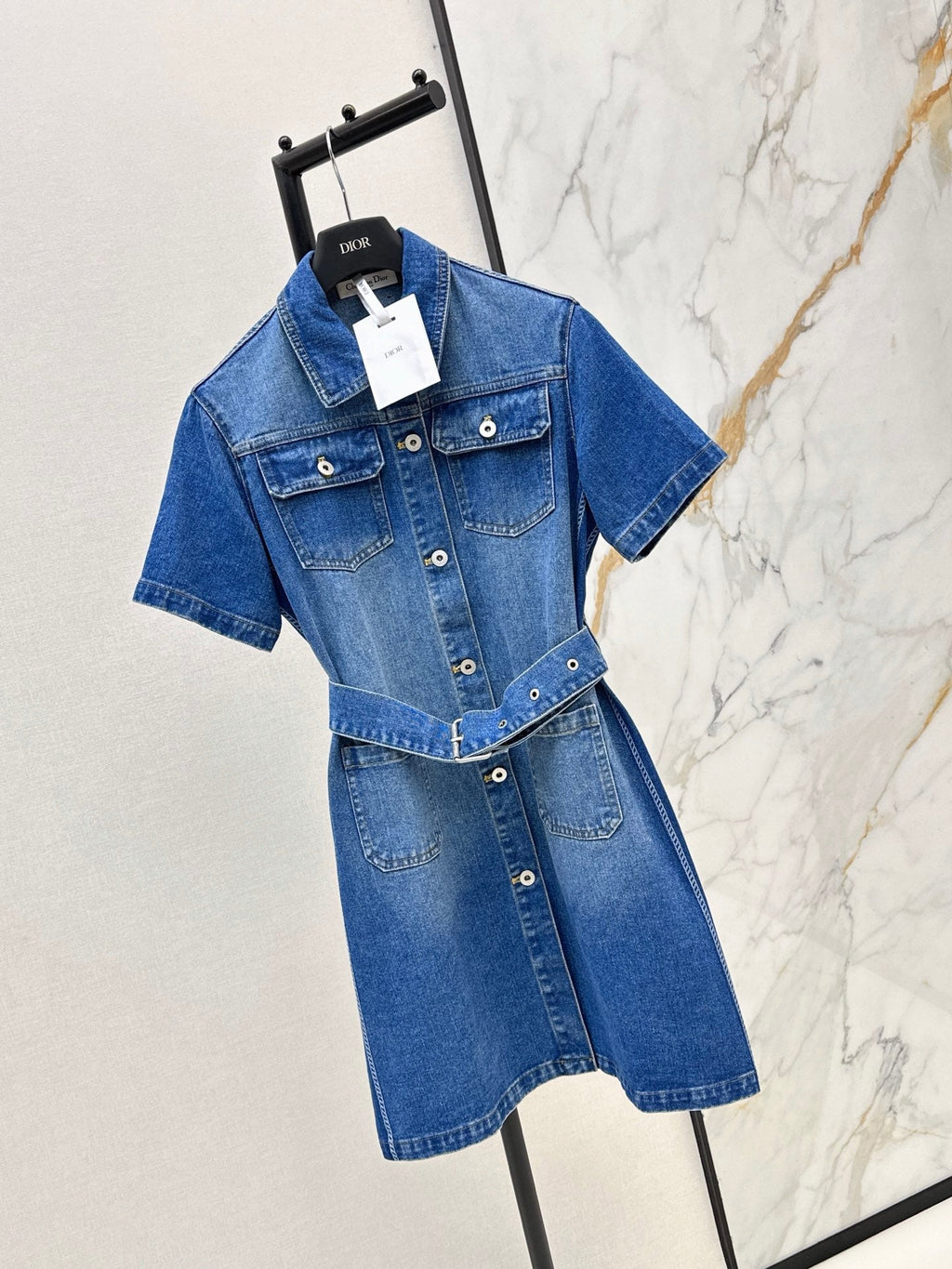 Logo webbing embellished denim dress