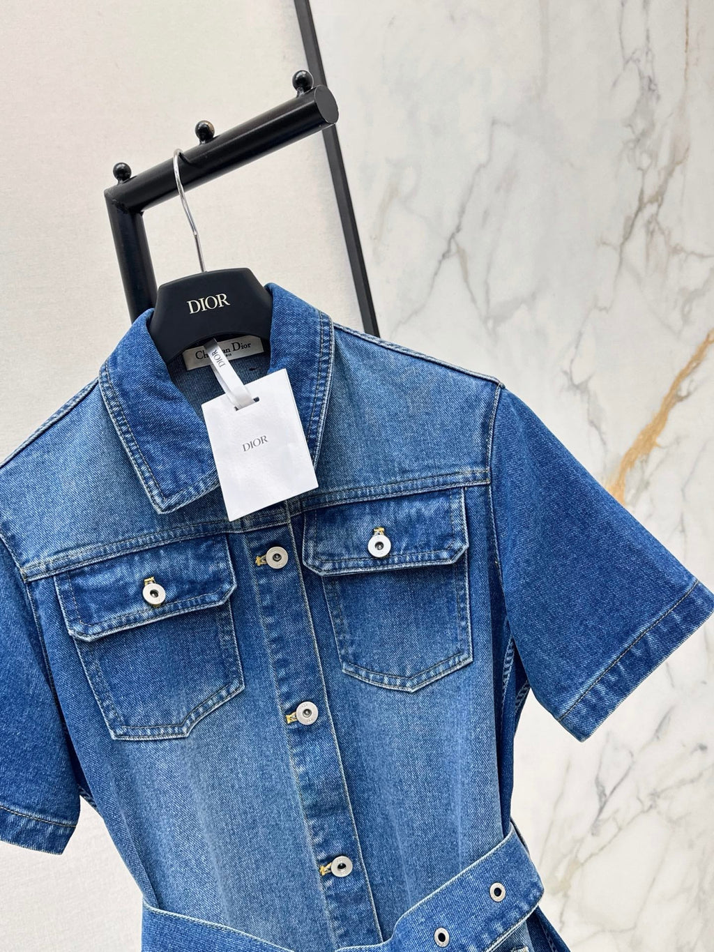 Logo webbing embellished denim dress