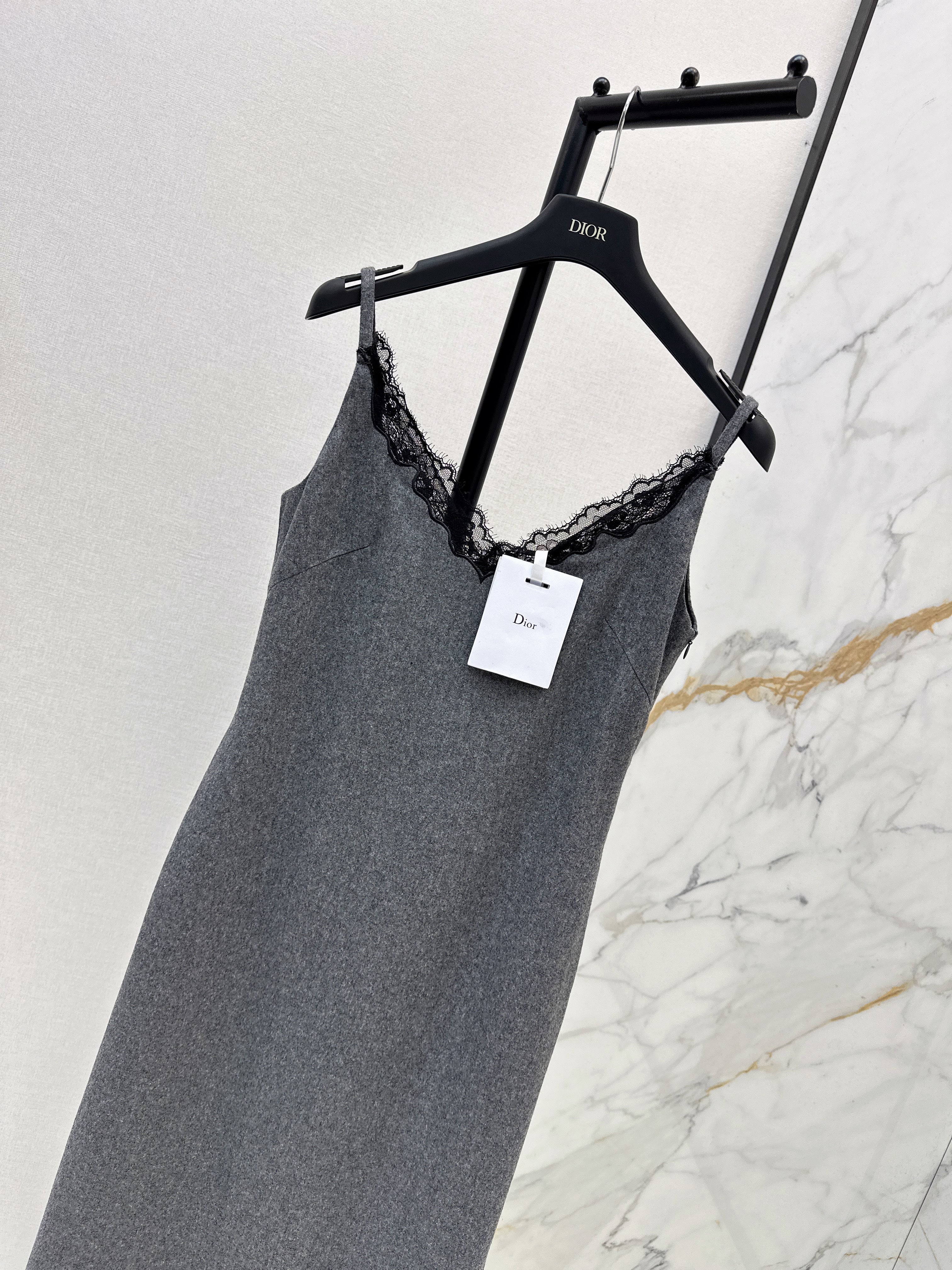 High-end gray patchwork lace slip dress