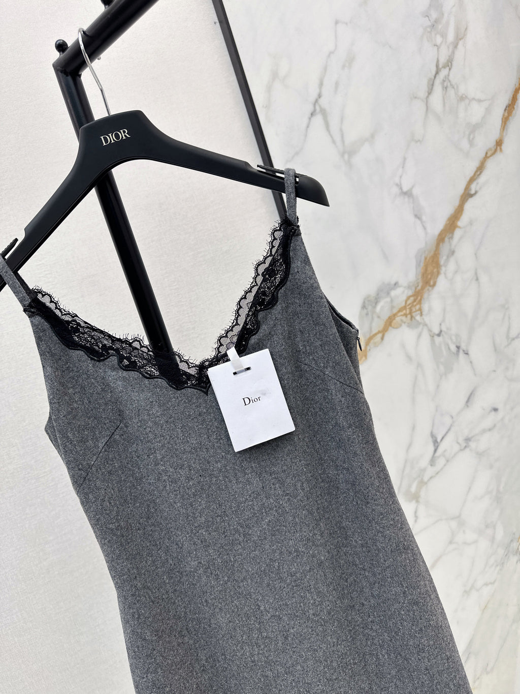 High-end gray patchwork lace slip dress