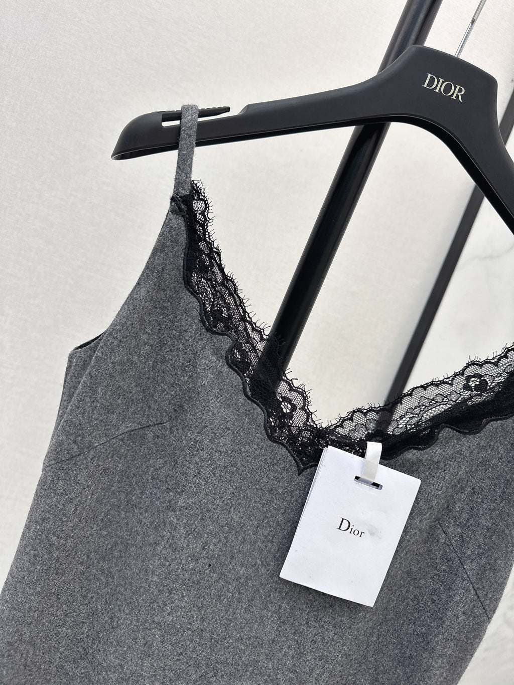 High-end gray patchwork lace slip dress