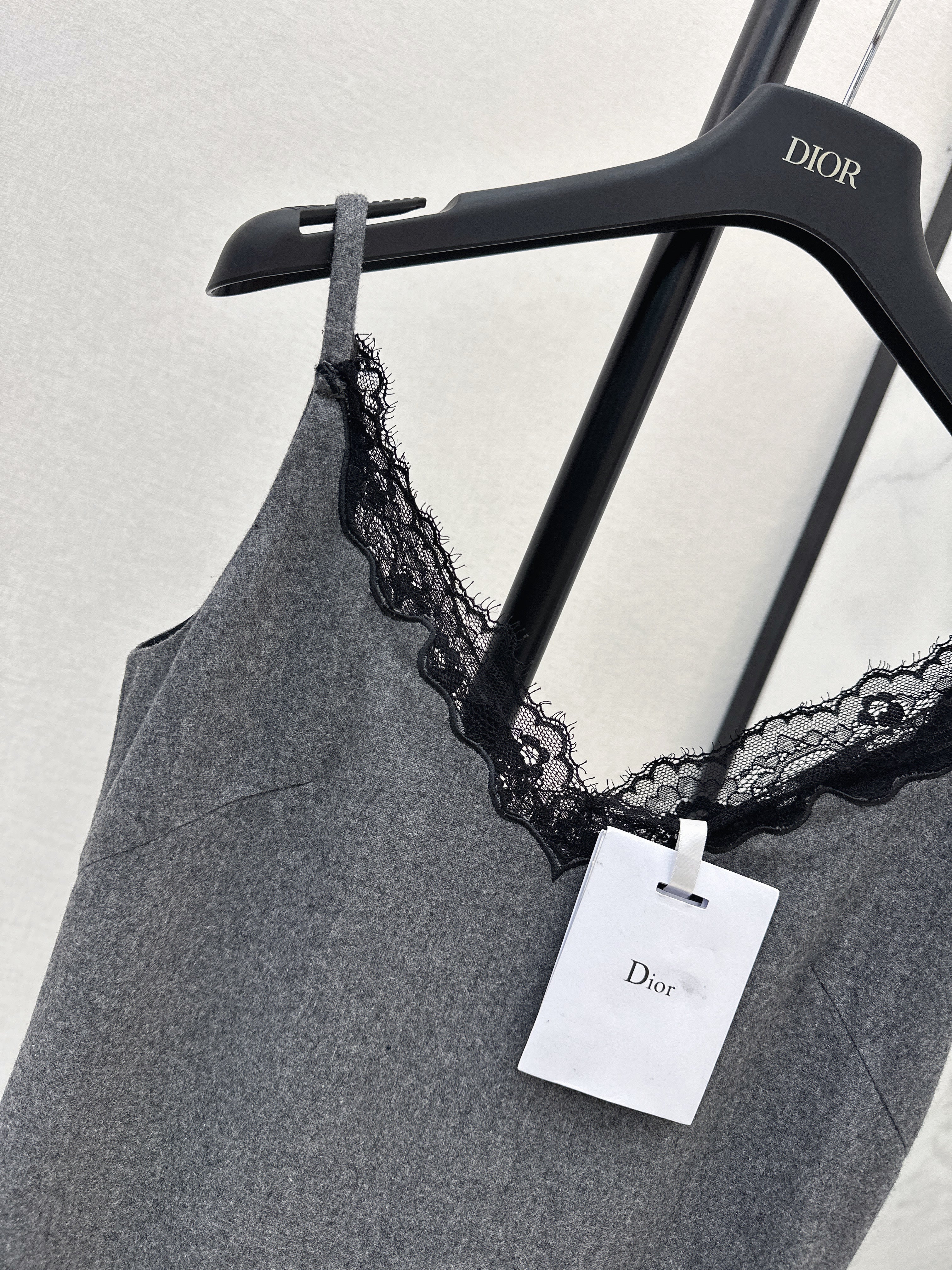 High-end gray patchwork lace slip dress