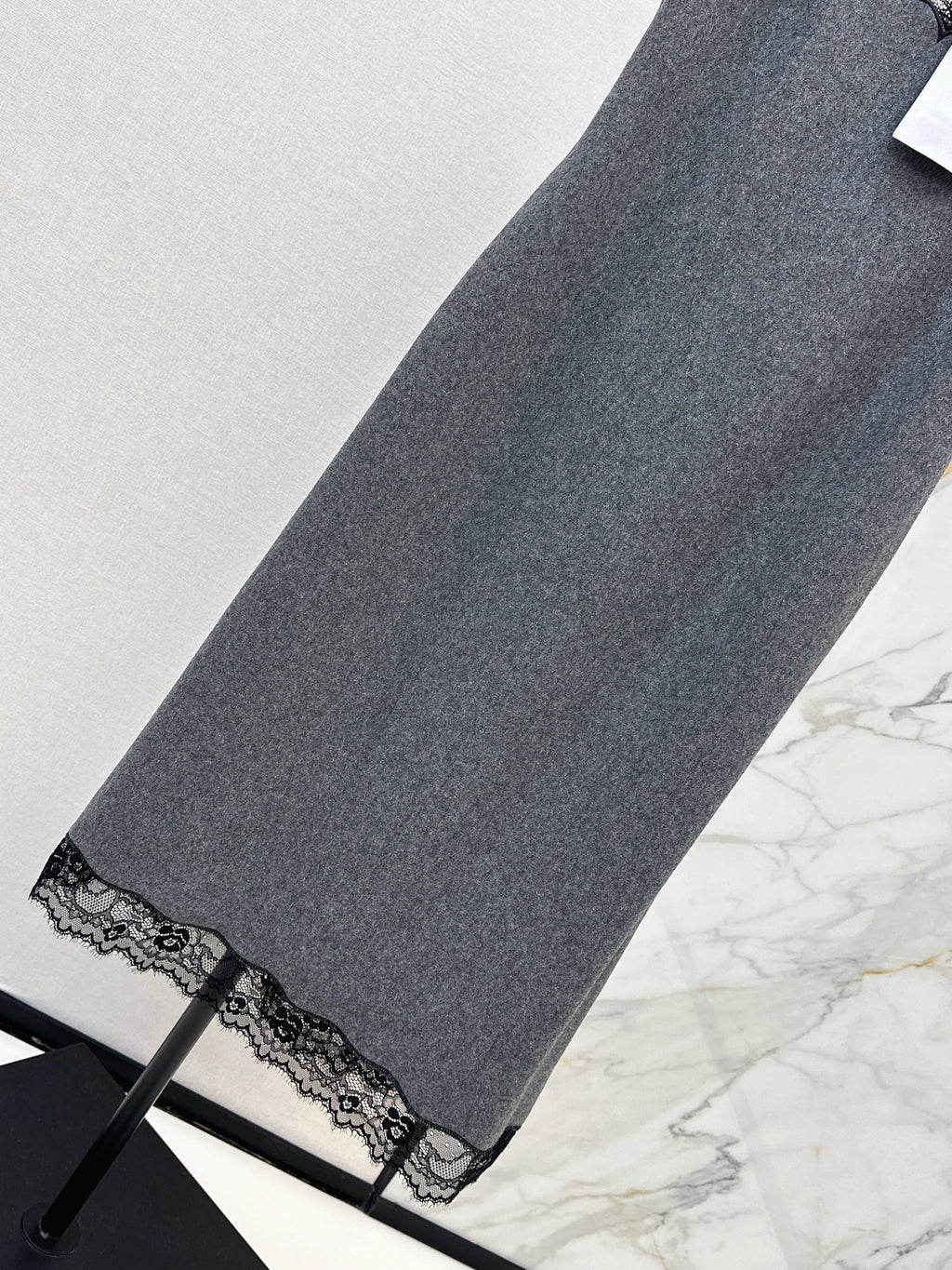 High-end gray patchwork lace slip dress