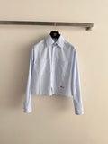 Short-sleeved blue striped shirt