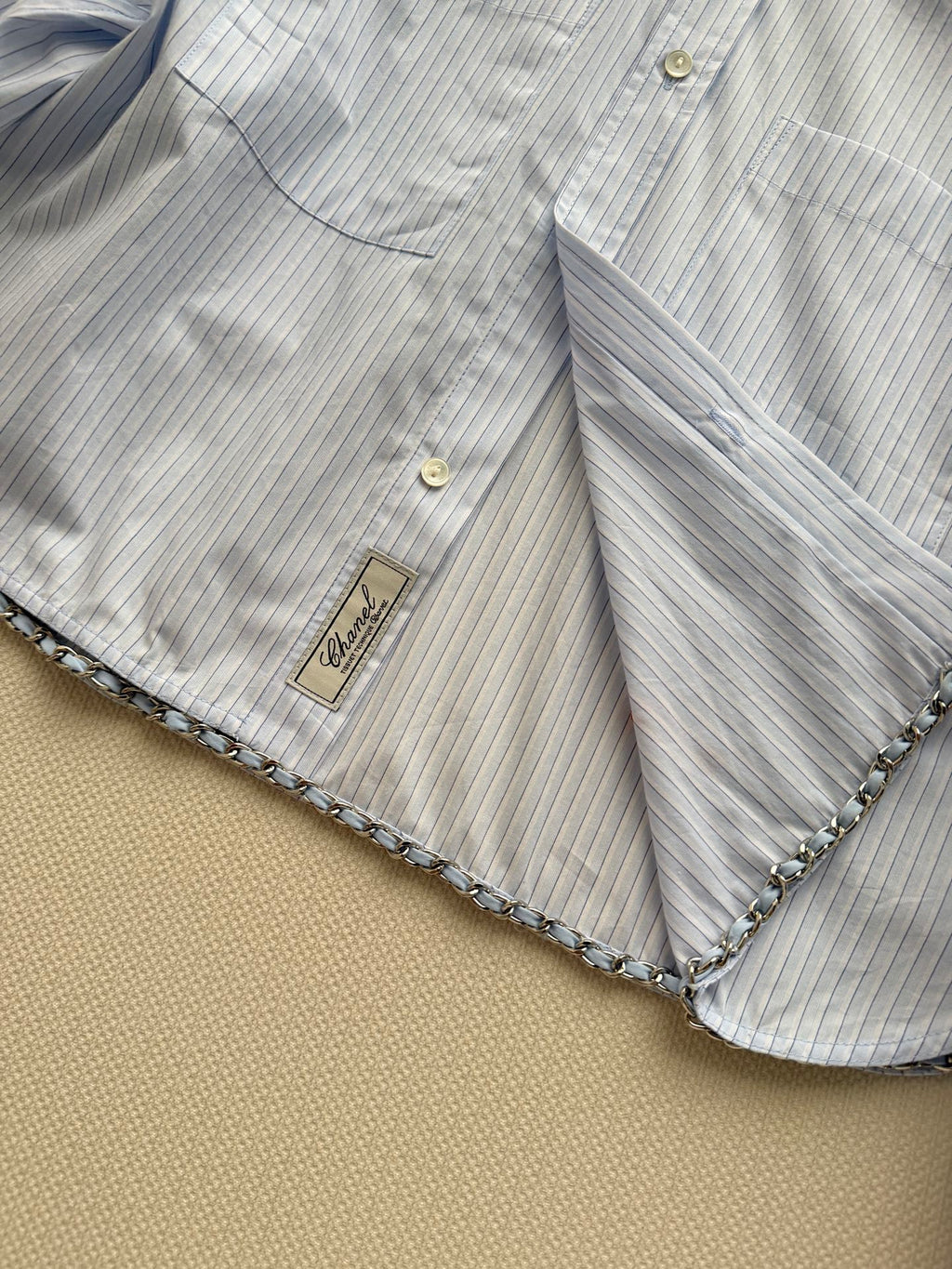 Short-sleeved blue striped shirt