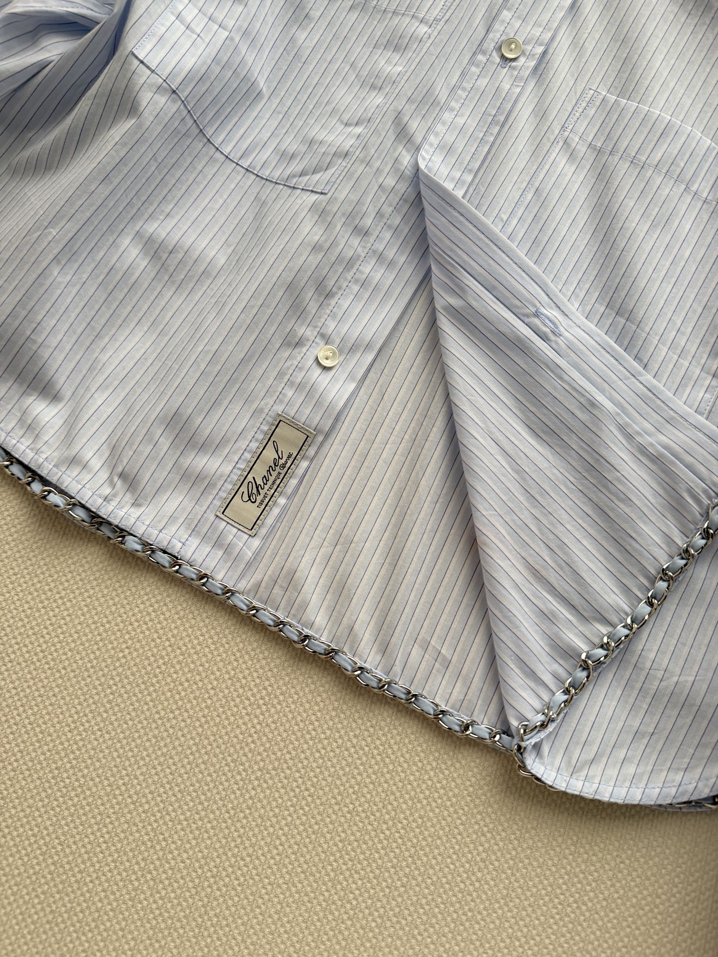 Short-sleeved blue striped shirt