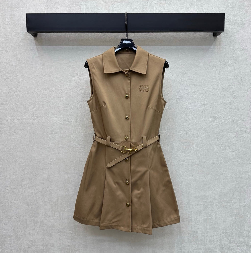 Belted Collared Dress