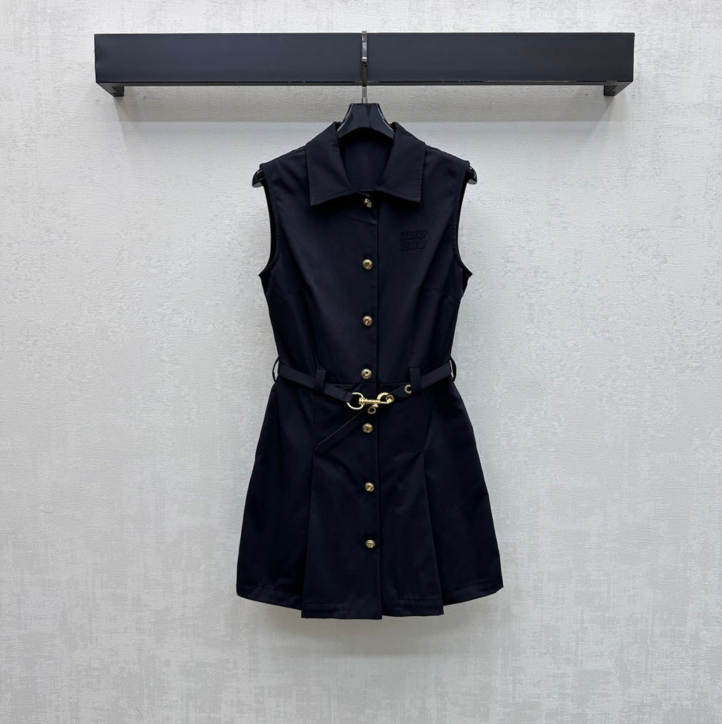 Belted Collared Dress
