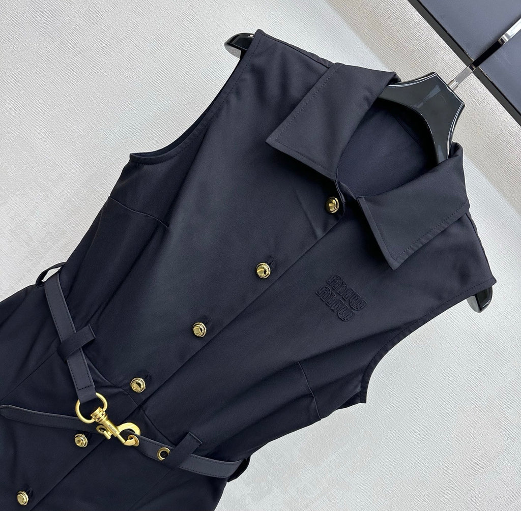 Belted Collared Dress