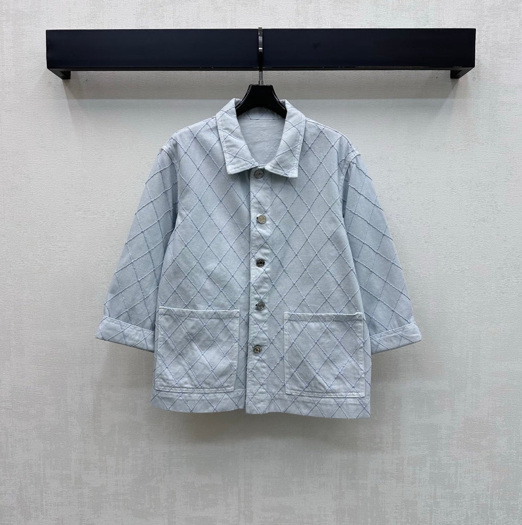 Diamond-Quilted Denim Shirt Jacket