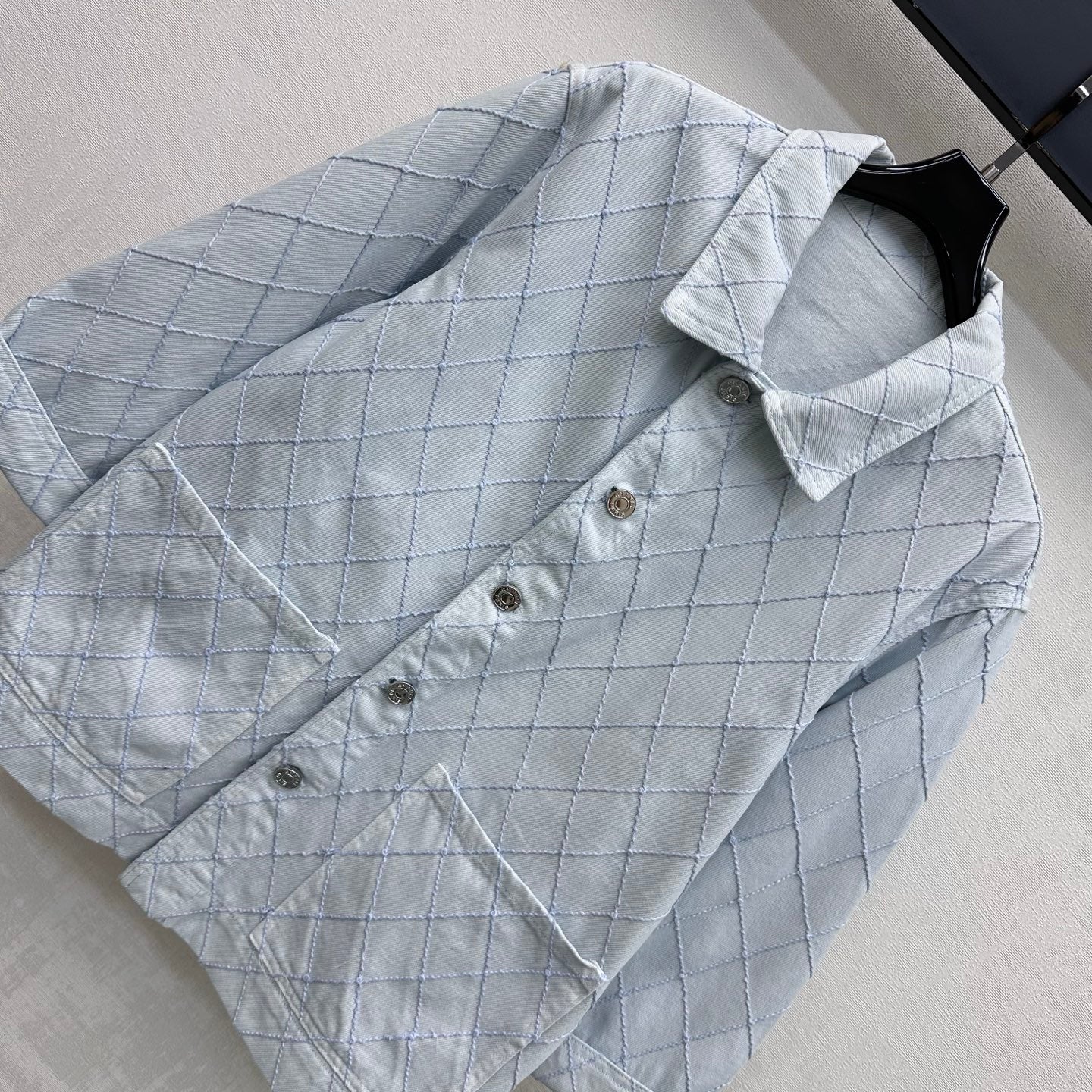 Diamond-Quilted Denim Shirt Jacket