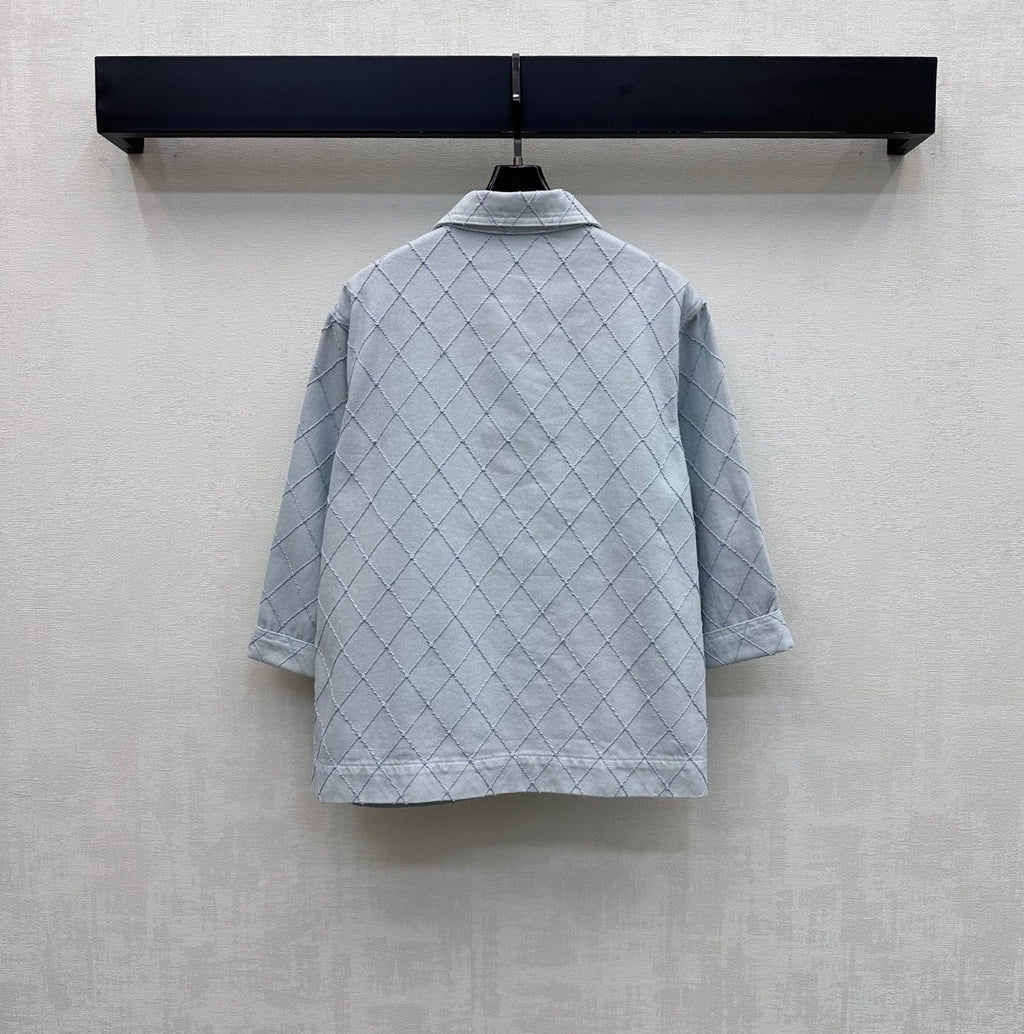 Diamond-Quilted Denim Shirt Jacket