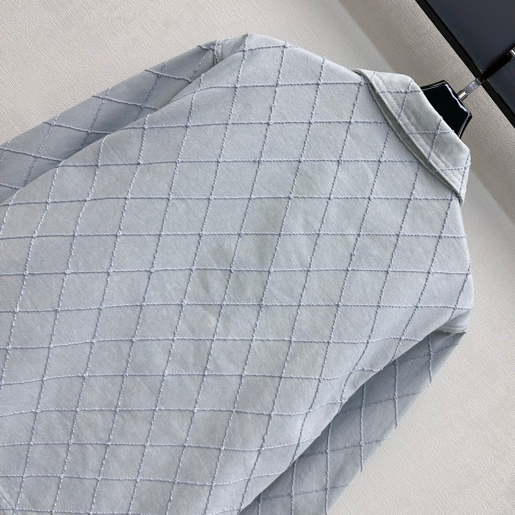 Diamond-Quilted Denim Shirt Jacket