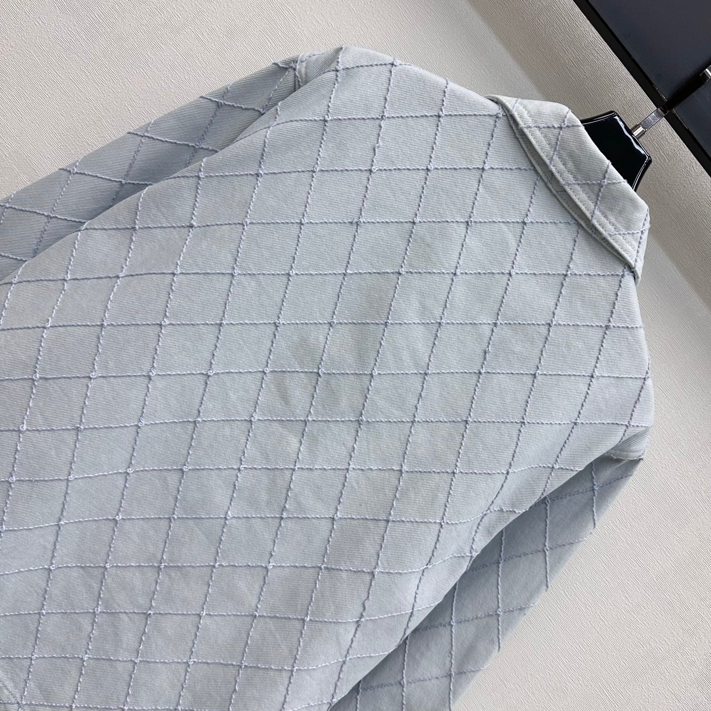 Diamond-Quilted Denim Shirt Jacket