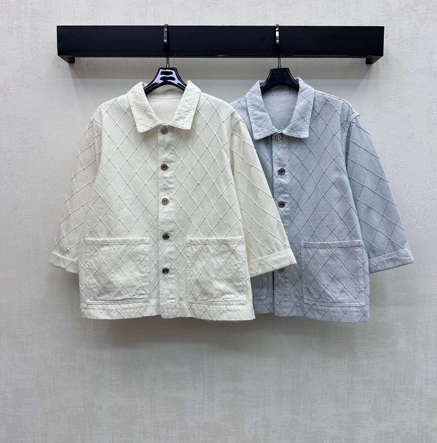 Diamond-Quilted Denim Shirt Jacket