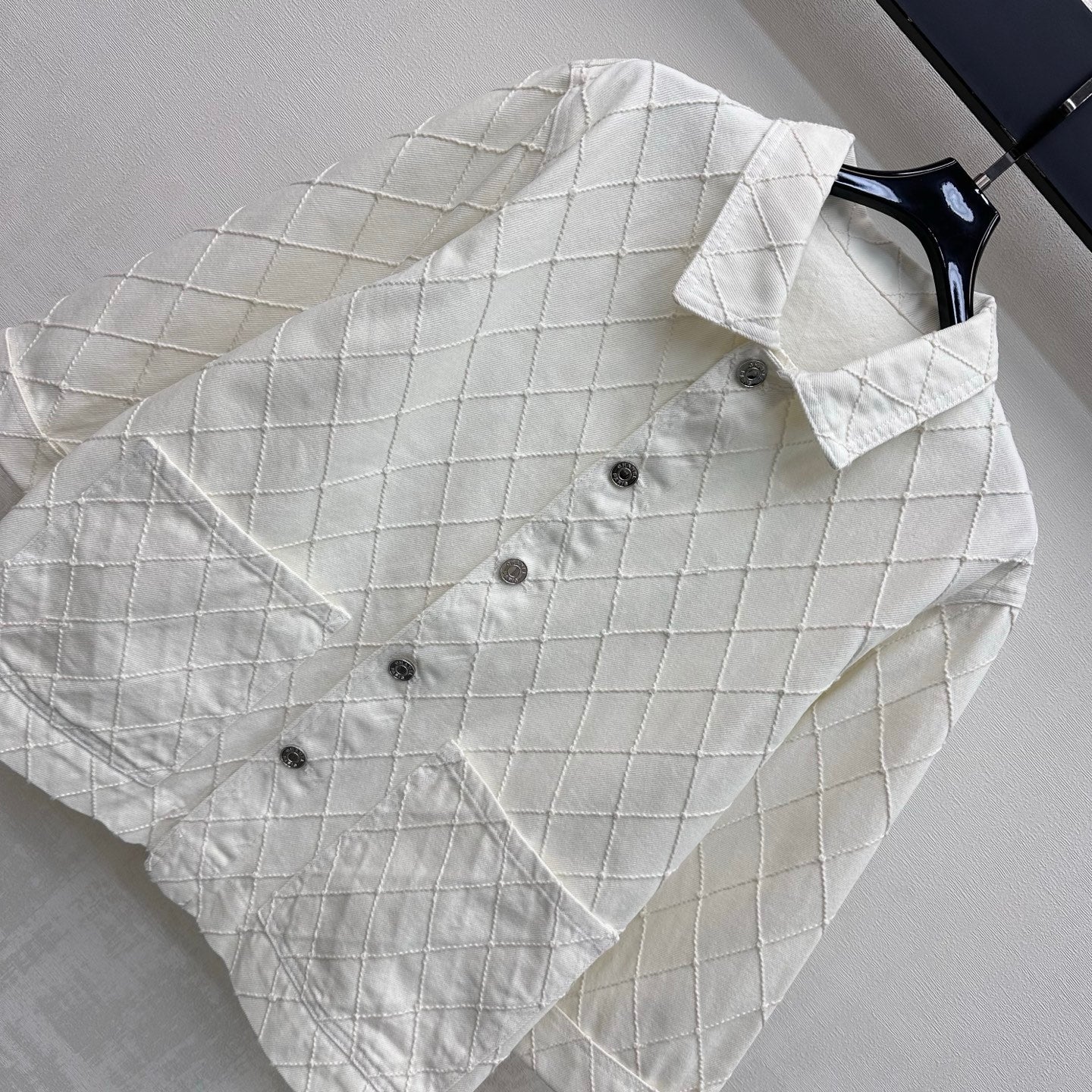 Diamond-Quilted Denim Shirt Jacket