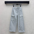 Quilted Diamond-Pattern Denim Trousers