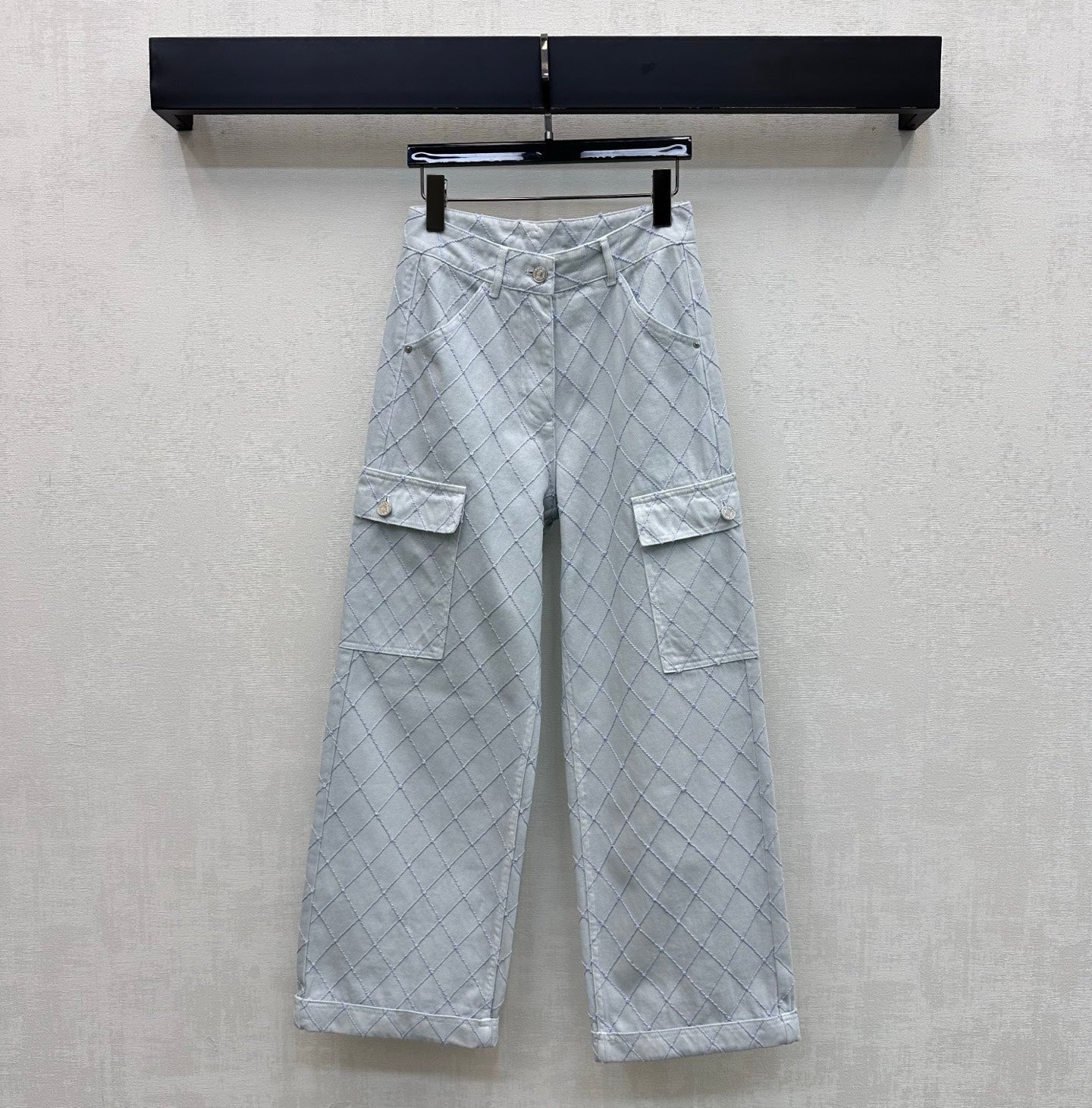 Quilted Diamond-Pattern Denim Trousers