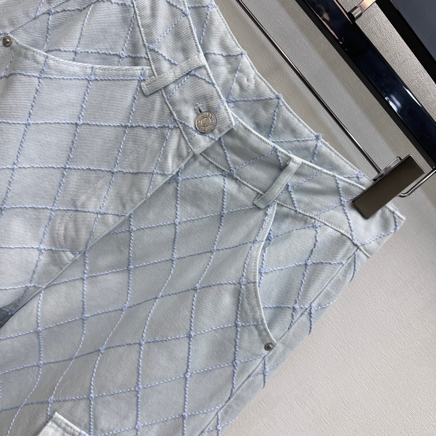 Quilted Diamond-Pattern Denim Trousers