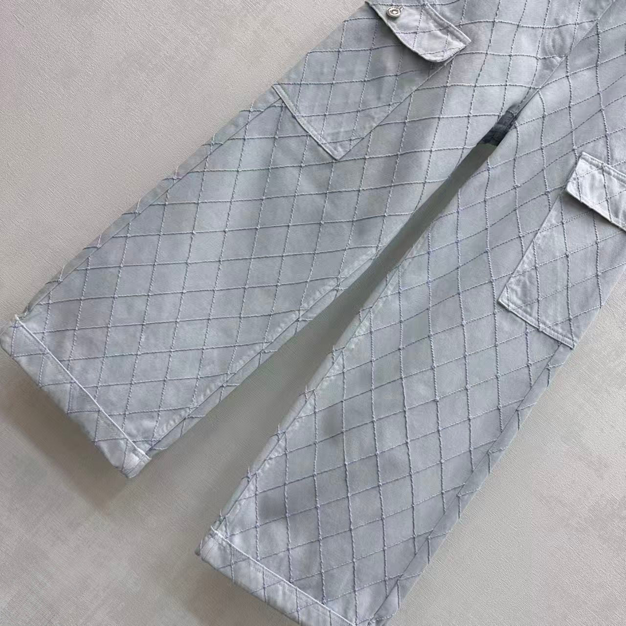 Quilted Diamond-Pattern Denim Trousers
