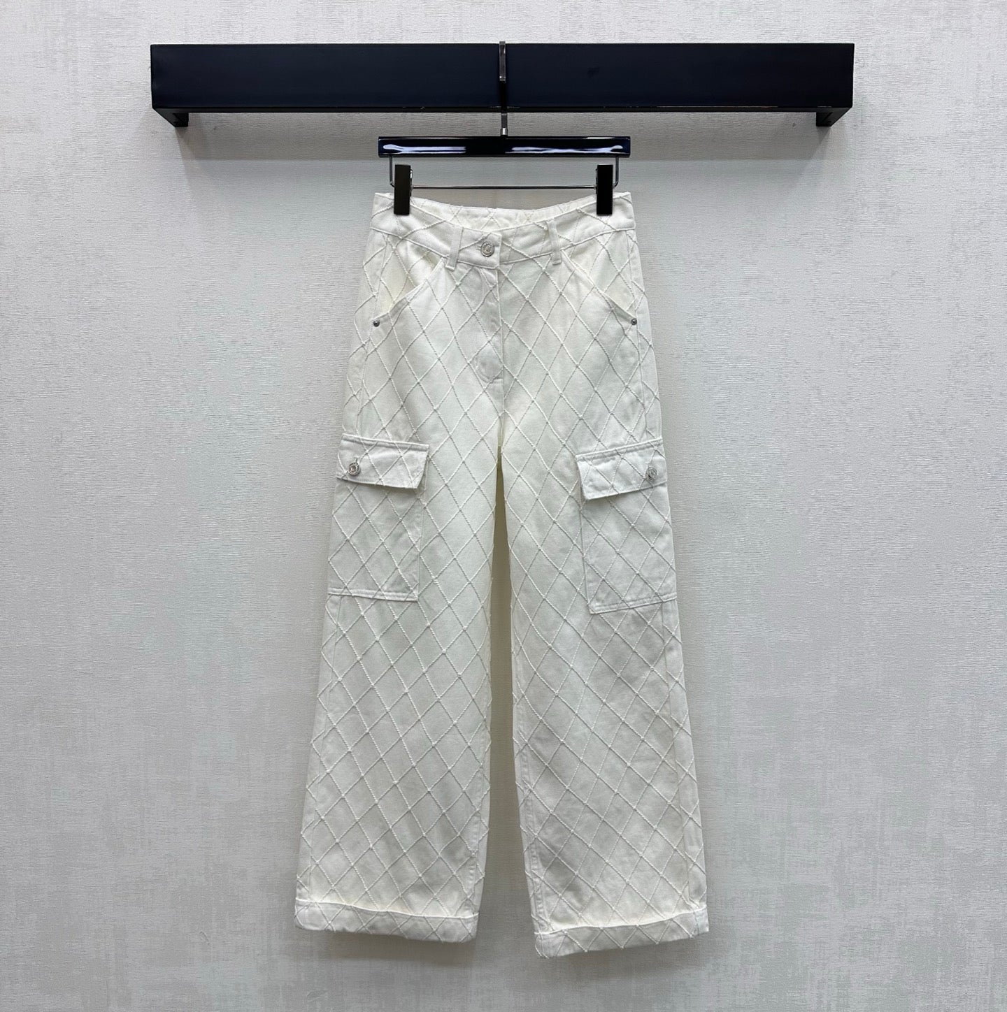 Quilted Diamond-Pattern Denim Trousers