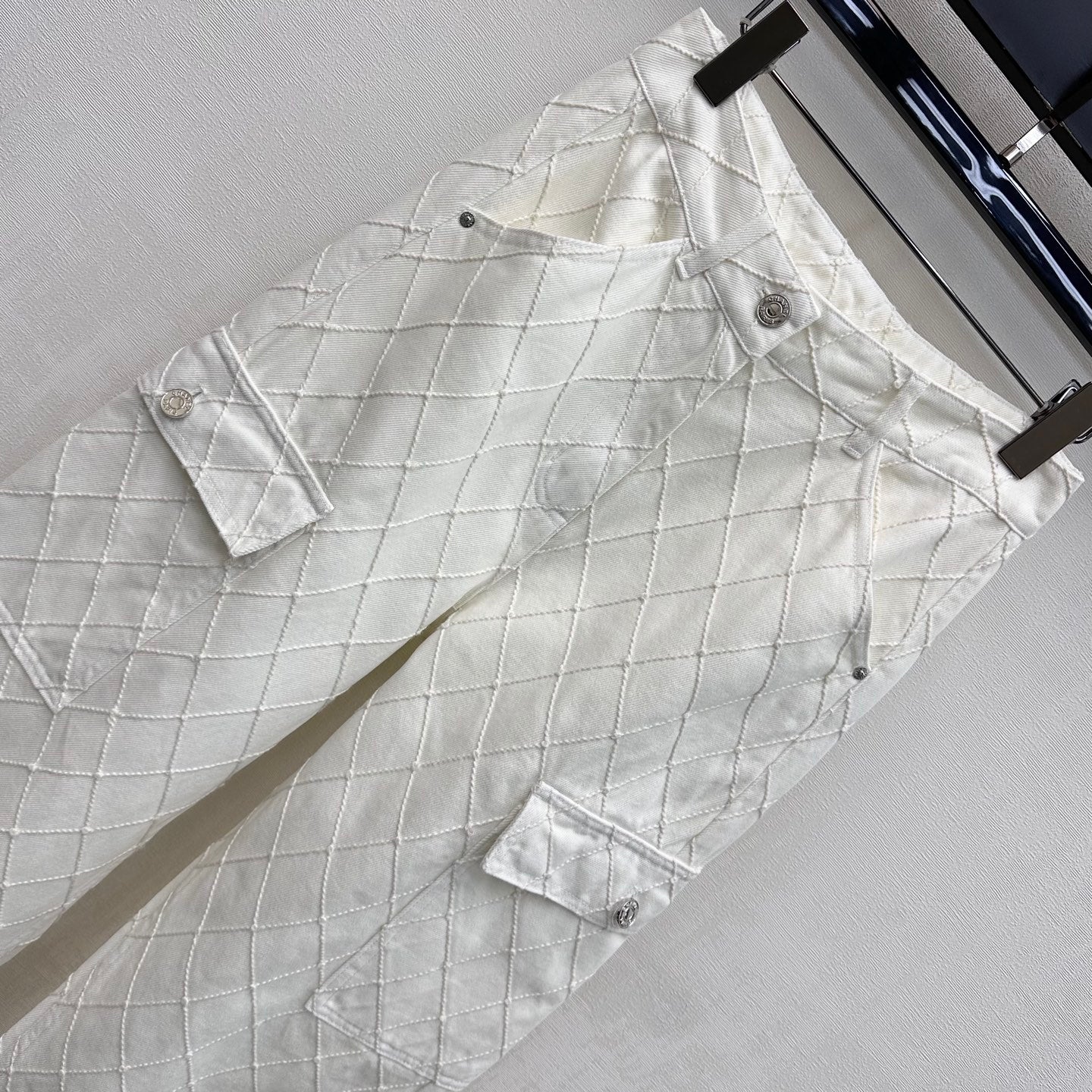 Quilted Diamond-Pattern Denim Trousers