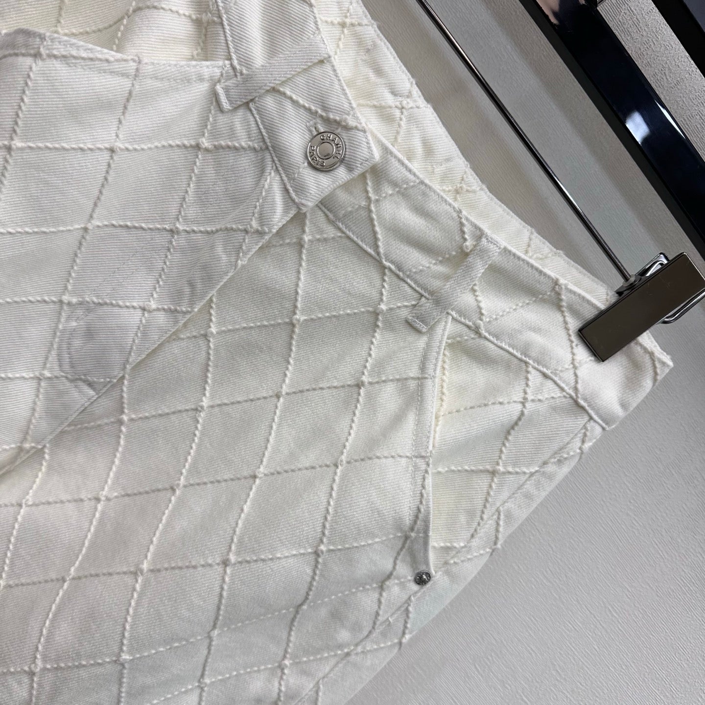 Quilted Diamond-Pattern Denim Trousers