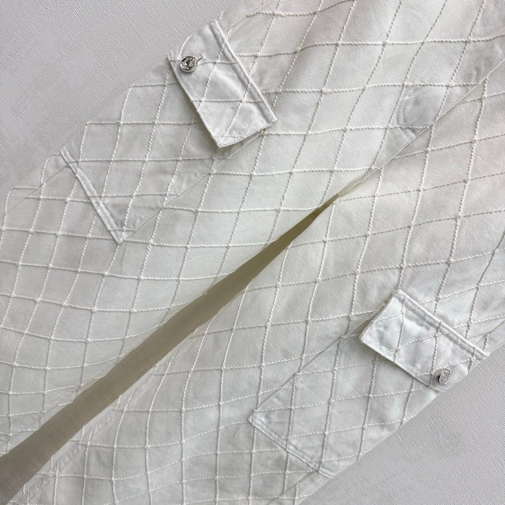 Quilted Diamond-Pattern Denim Trousers