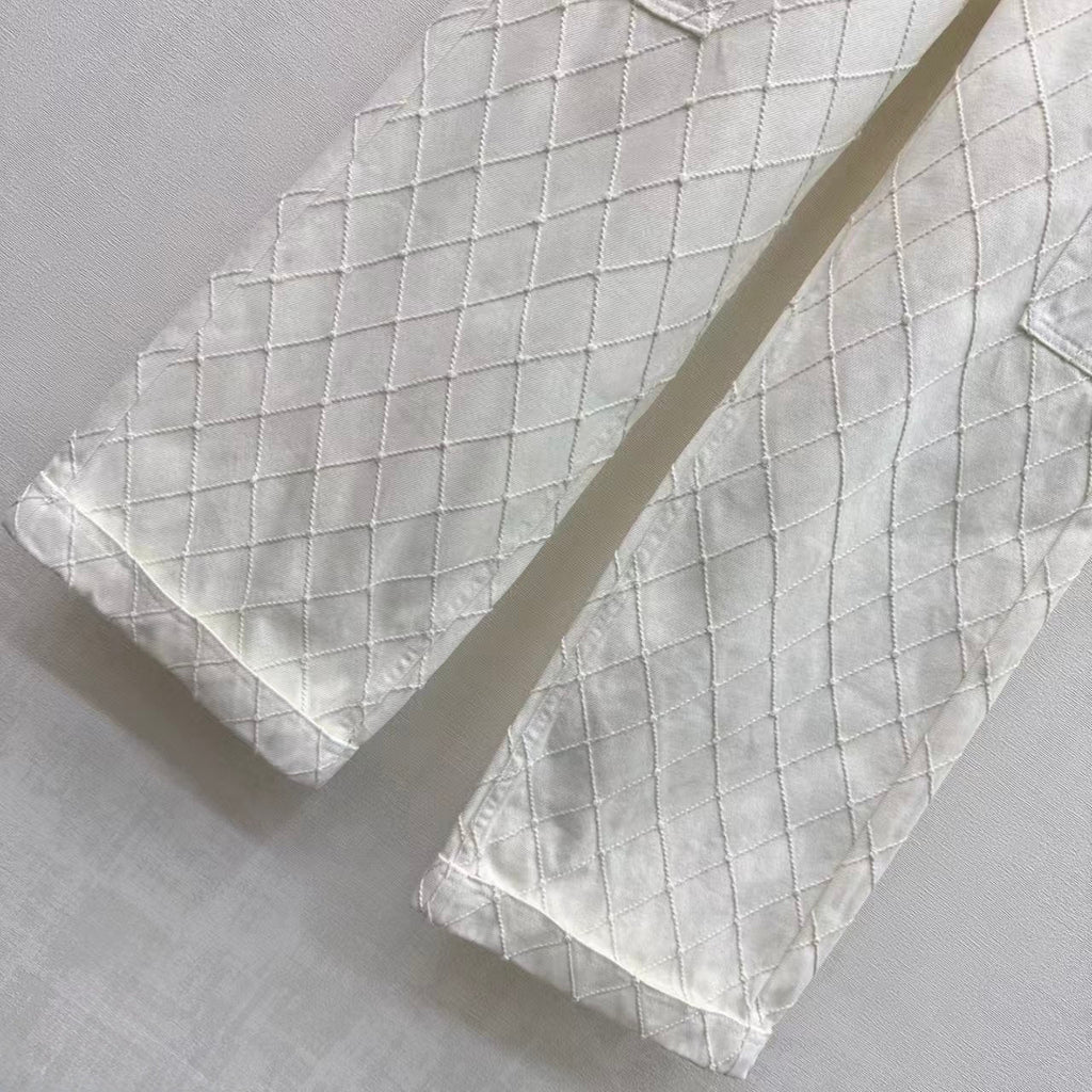 Quilted Diamond-Pattern Denim Trousers