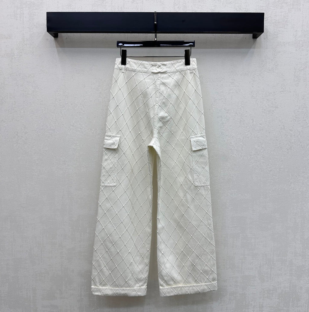 Quilted Diamond-Pattern Denim Trousers
