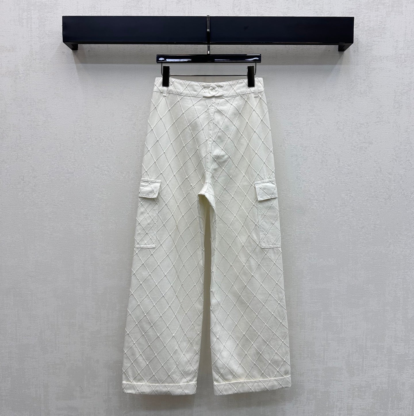 Quilted Diamond-Pattern Denim Trousers