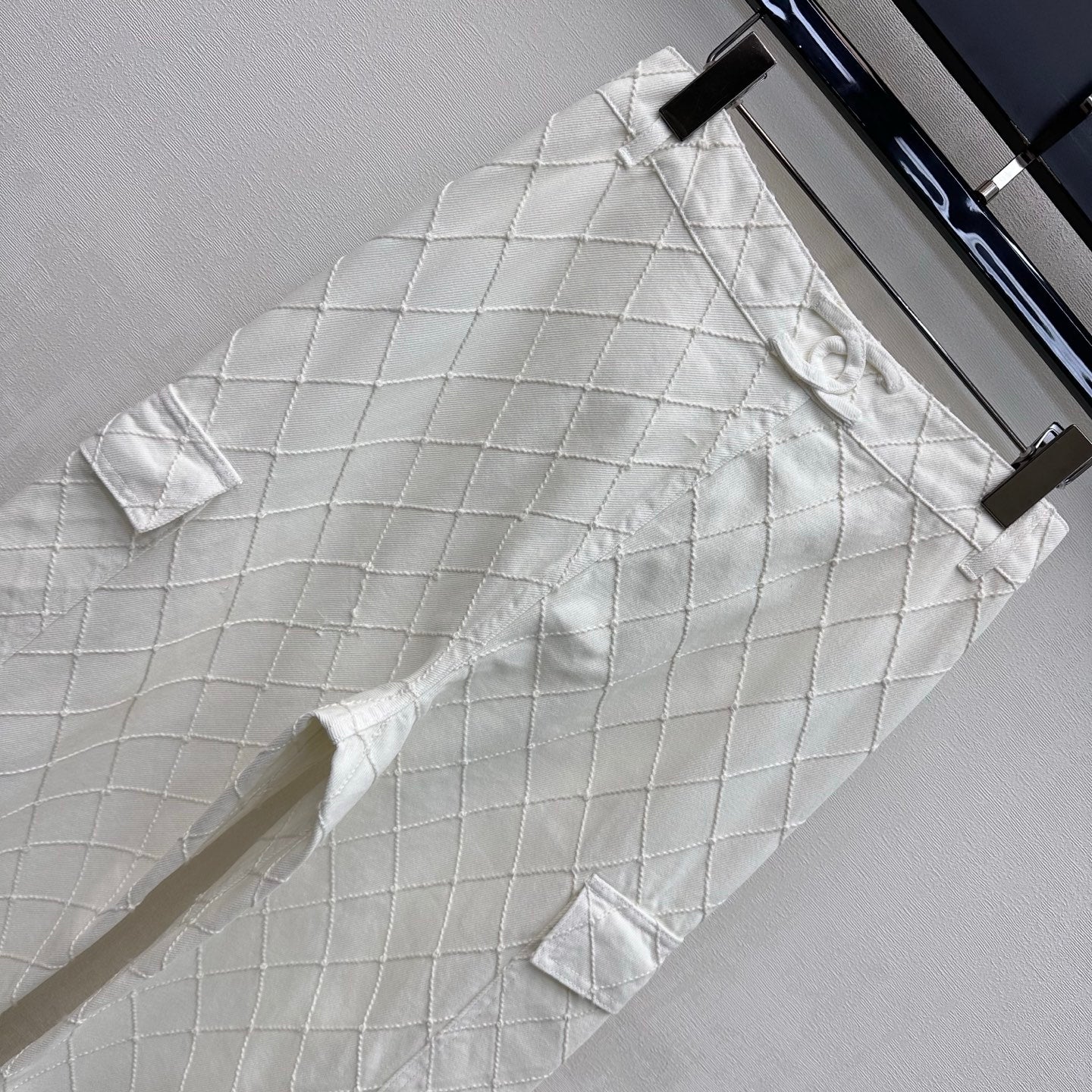 Quilted Diamond-Pattern Denim Trousers
