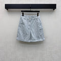 Quilted Diamond-Pattern Denim Cuff Shorts