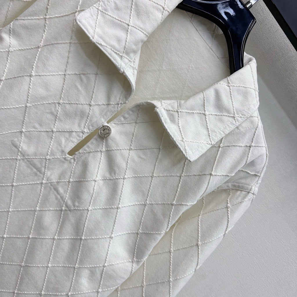 Quilted Denim Collared Top