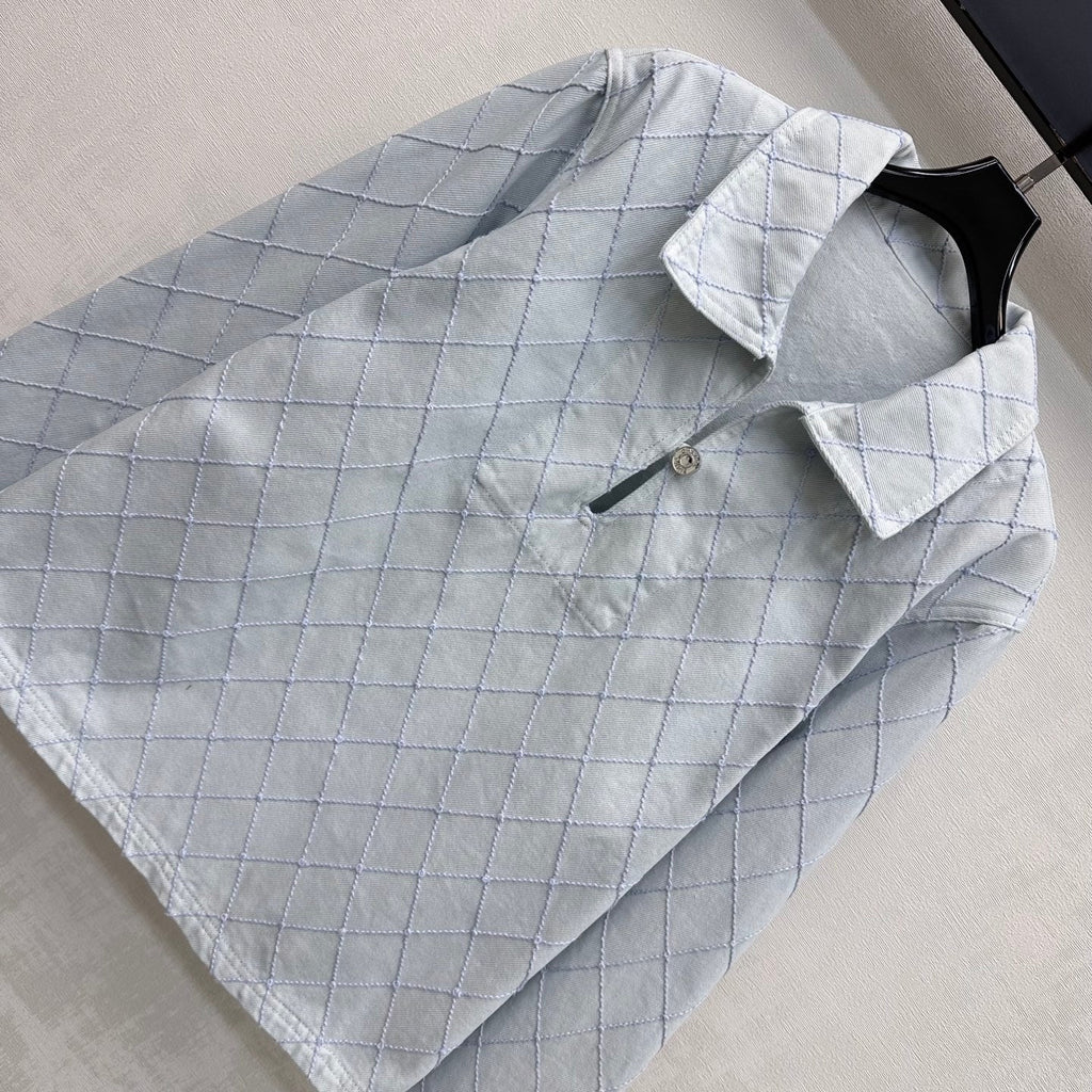 Quilted Denim Collared Top