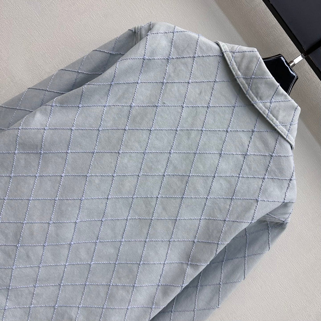 Quilted Denim Collared Top