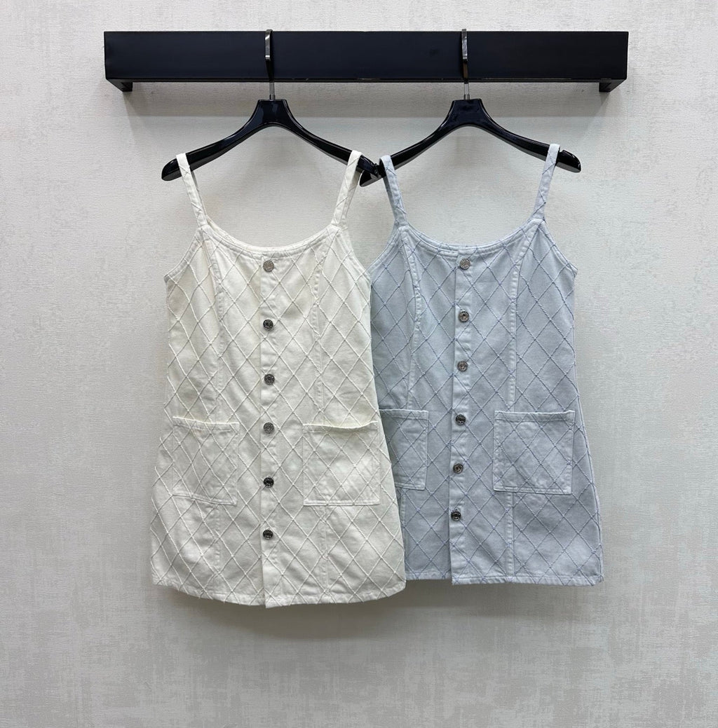 Quilted Denim Slip Dress