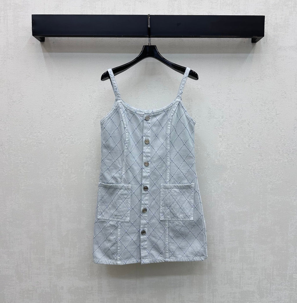 Quilted Denim Slip Dress