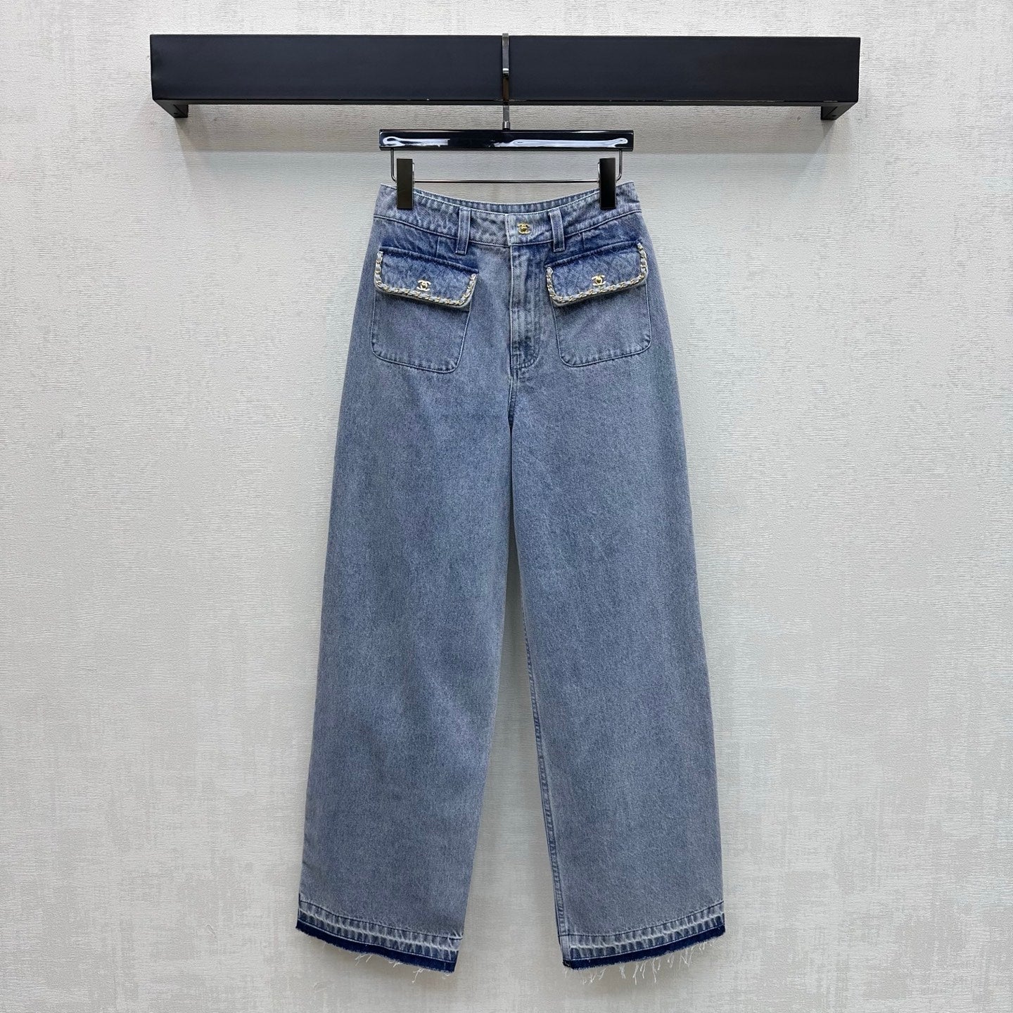 Fringed Raw-Hem Denim Trousers